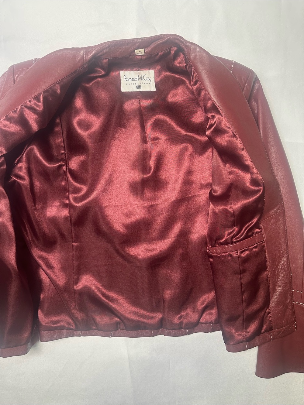 Pamela McCoy Burgundy Leather Collarless Jacket Size M - Picture 5 of 10